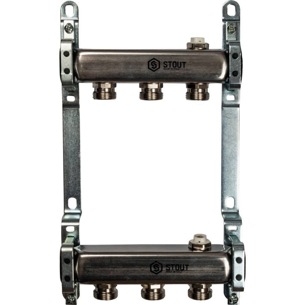 Коллектор из нержавеющей стали ASI 304L для радиаторного отопления на 3 выхода STOUT /1/